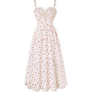 Women Floral Corset Dress, Long Dress White Red
